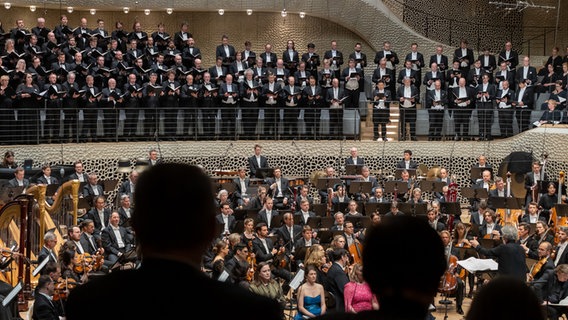 Perspektive aus dem Publikum: Die Choristen bei Mahler 8 im Rang der Elbphilharmonie. © NDR, Nils Ole Peters Foto: Nils Ole Peters