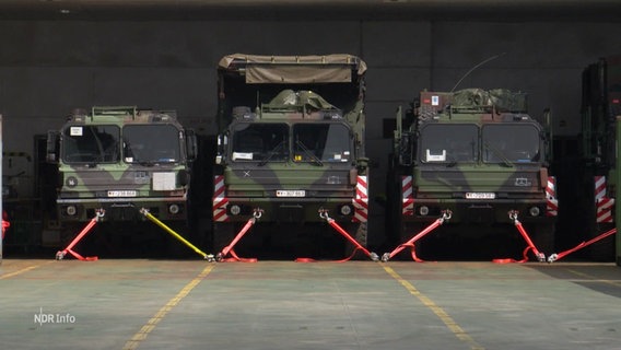 Festgezurrte Fahrzeuge der Bundeswehr. © Screenshot 