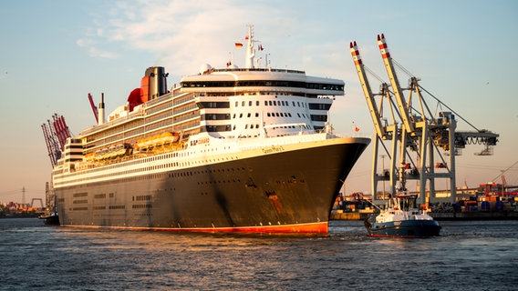 Das Kreuzfahrtschiff "Queen Mary 2" läuft in den Hamburger Hafen ein © dpa Foto: Daniel Bockwoldt