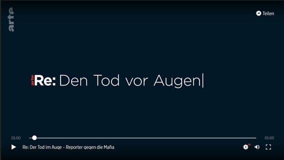 Screenshot des Videoplayers bei Arte: Angekündigt wird die Mafia-Dokumentation "Den Tod vor Augen". © ARTE 