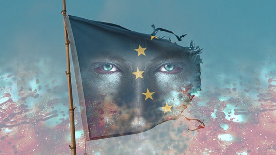 Montage aus Augen, Blut und einer Europaflagge © photocase.de Foto: hoffi99, Momentpoesie