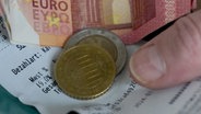 Bargeld liegt auf einem Bewirtungsbeleg, auf dem die Mehrwertsteuer mit 19 Prozent ausgewiesen wird. © Imago 