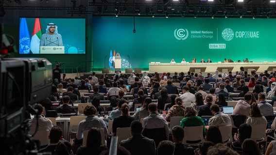 Der COP-Präsident Sultan Ahmed Al Jaber spricht auf der UN-Klimakonferenz. © IMAGO Foto: Achille Abboud