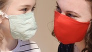 Eine Frau und ein Mädchen tragen selbstgenähte Schutzmasken. © picture alliance Foto: Waltraud Grubitzsch