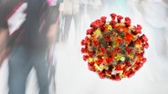 Ein Virus schwebt vor einer Menschenmenge (Fotomontage) © panthermedia, fotolia Foto: Christian Müller