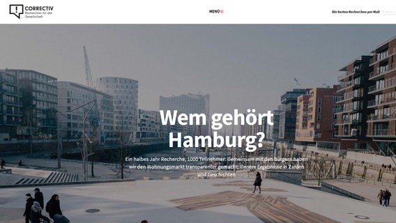 "Wem gehört Hamburg?" - Diese Frage steht auf der Website des Rechercheprojekt von "Correktiv". © Correctiv Foto: Screenshot