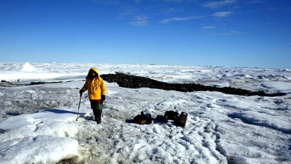 Expeditionsteilnehmerin Lindy Fischer auf der Insel "2008 Ultima Thule" © NDR Foto: Peter von Sassen