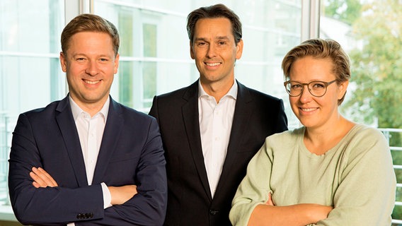 Die neue Chefredaktion von ARD-akutell: Dr. Helge Fuhst, Marcus Bornheim und Juliane Leopold. © NDR Foto: Thomas Pritschet
