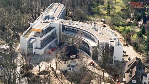 Luftbild des NDR Funkhauses Schwerin in der Schlossgartenallee. © NDR/Cordes 