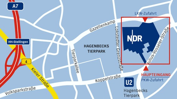 So finden Sie uns, Wegweiser zum NDR Hamburg, Lokstedt © NDR 