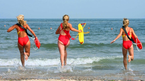 Drei Rettungsschwimmerinnen der Deutschen Lebens-Rettungs-Gesellschaft (DLRG) © dpa Foto: Carmen Jaspersen