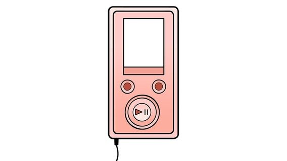 Eine Zeichnung: ein MP3-Player. © Lebenshilfe für Menschen mit geistiger Behinderung Bremen e.V., Illustrator Stefan Albers Foto: Illustrator Stefan Albers