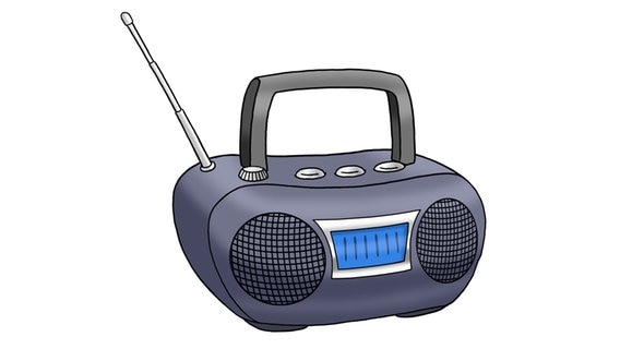 Eine Zeichnung: ein tragbares Radio. © Lebenshilfe für Menschen mit geistiger Behinderung Bremen e.V., Illustrator Stefan Albers Foto: Illustrator Stefan Albers