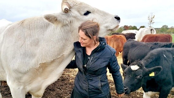 150 Tiere verschiedener Rassen leben auf Anna Butz‘ Hof. Das italienische „Chianina“-Rind ist die größte Rasse der Welt. © NDR 