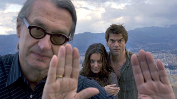 Wim Wenders, Giovanna Mezzogiorno und Campino (v. l. n. r.) am Set von "Palermo Shooting". © NDR/rbb/Neue Road Movies/D. Wenders 