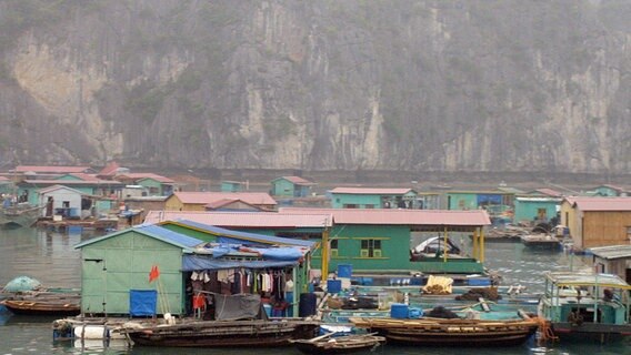 Die Ha-Long Bucht im Norden Vietnams: Im Schutz von 3.000 kleinen Inseln leben und arbeiten die Menschen auf Booten. Die Ha-Long Bucht im Norden Vietnams: Im Schutz von 3.000 kleinen Inseln leben und arbeiten die Menschen auf Booten. © NDR/Reiner Blank
