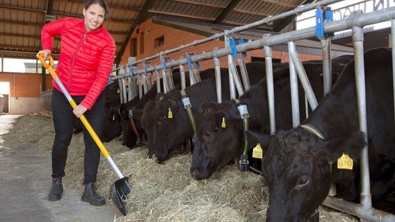Gasteberin Marisa Marquardt mit Wagyu-Rindern. © NDR/WDR/Melanie Grande 