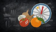 Montage: Gemüse und Obst vor einer Jahreszeiten-Uhr. © NDR/Nonfiction Planet 