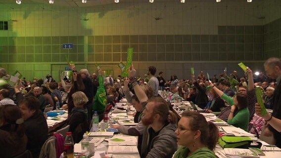 Grüne-Parteimitglieder bei einer Abstimmung  