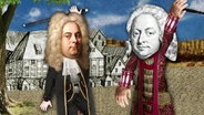 Händel und ein anderer Musiker duellieren sich.  