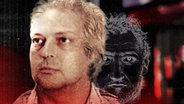 Vor düsterem Hintergrund Foto eines tatverdächtigen Mannes und dahinter eine Zeichnung des selben Gesichtes. © NDR/Studio Gnad 