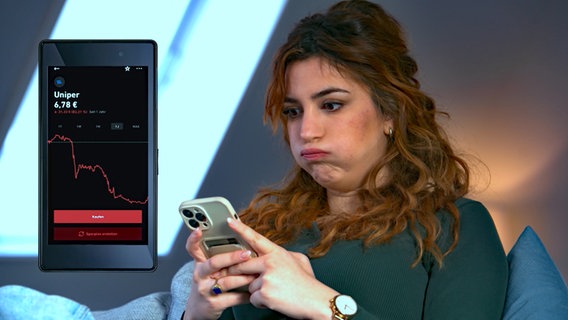 Finanzexpertin Aya Jaff nutzt eine Trading-App auf dem Smartphone. © NDR/i&u Tv 