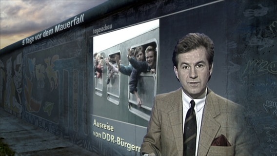 Die Tagesschau vom 4.11.1989 projiziert auf die Berliner Mauer  