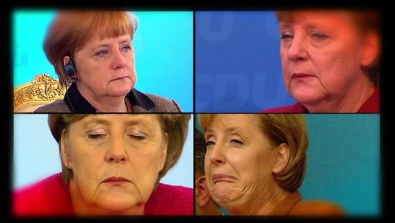 Eine Bildkomposition aus vier Fotos von Angela Merkel.  