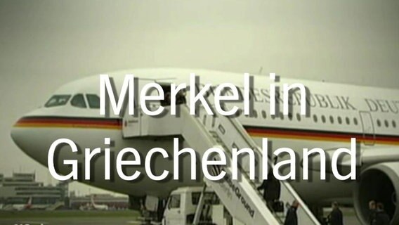 Das Bild eine Flugzeuges, darüber der Titel Merkel in Griechenland.  
