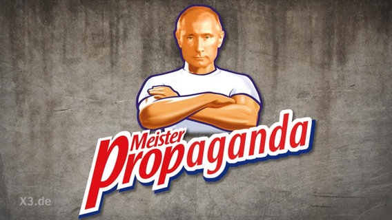 Das Logo von Meister Propper mit dem Gesicht von Putin und dem Schriftzug: " Meister Propaganda".  