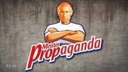 Das Logo von Meister Propper mit dem Gesicht von Putin und dem Schriftzug: " Meister Propaganda".  