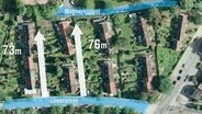 Luftbild mit Entfernungsgrafik  