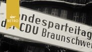 Schild mit Schriftzug: "Landesparteitag der CDU Braunschweig" (1963)  