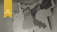 Revanchistische Landkarte bei der Jahrestagung des "Verband Mittel- und Ostdeutscher Zeitungsverleger" 1963 in Braunschweig: "Deutsche, vergesst Deutschland nicht" mit Hervorhebung der ehemaligen Reichsgebiete östlich der Oder-Neiße-Grenze  