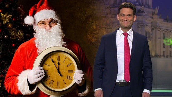 Weihnachtsmann mit Uhr, daneben Christian Ehring  