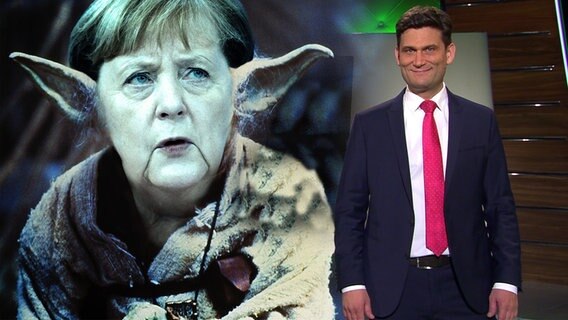 Angela Merkel als Yoda, daneben Christian Ehring  