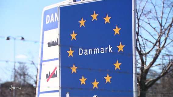 Ein Schild zur Grenze nach Dänemark.  