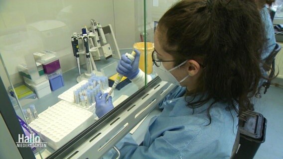 Ein Frau arbeitet in einem Labor daran, Corona-Viren zu sequenzieren.  