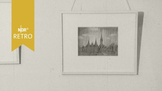 Zeichnung einer Stadtansicht an der Wand einer Veduten-Ausstellung in Oldenburg 1965  
