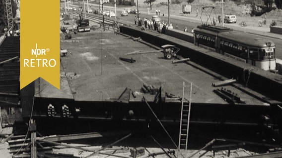 Brückenbaustelle in Hannover 1965  