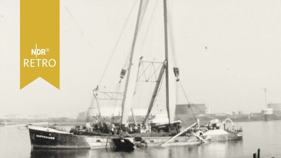 Schwimmkran "Magnus" am Ufer der Elbmündung 1965  