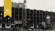 Baustelle mit Mehrfamilienhaus im Montageverfahren (Modulbauweise) in Hamburg 1964  