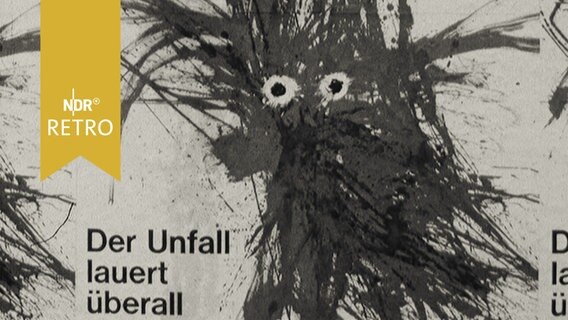 Plakat mit der Aufschrift "Der Unfall lauert überall" (1964)  