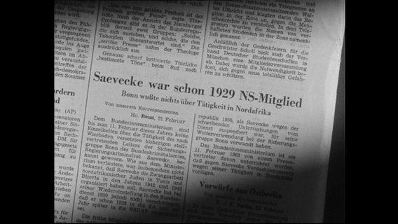 Zeitungs-Artikel mit dem Titel "Saevecke war schon 1929 NS-Mitglied"  