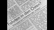 Überschrift Zeitungsartikel: Fahrten in den Osten? Diskussion zur CSSR-Fahrt der Falken"  