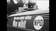 NPD-Werbung auf einem Auto "Man kann wieder wählen, man wählt NPD"  