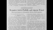 Ein Zeitungsartikel mit der Überschrift: Beamter trieb Politik auf eigene Faust.  