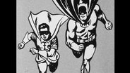 Eine Comiczeichnung von Robin und Batman in Aktion  