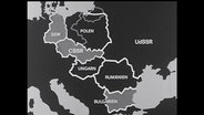 Landkarte von Ungarn, UdSSR, Polen, DDR, CSSR, Rumänien und Bulgarien (Archivbild)  