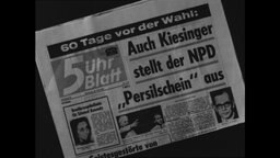 Titelseite des 5-Uhr-Blattes mit der Aufschrift "Auch Kiesinger stellt der NPD Persilschein aus"  